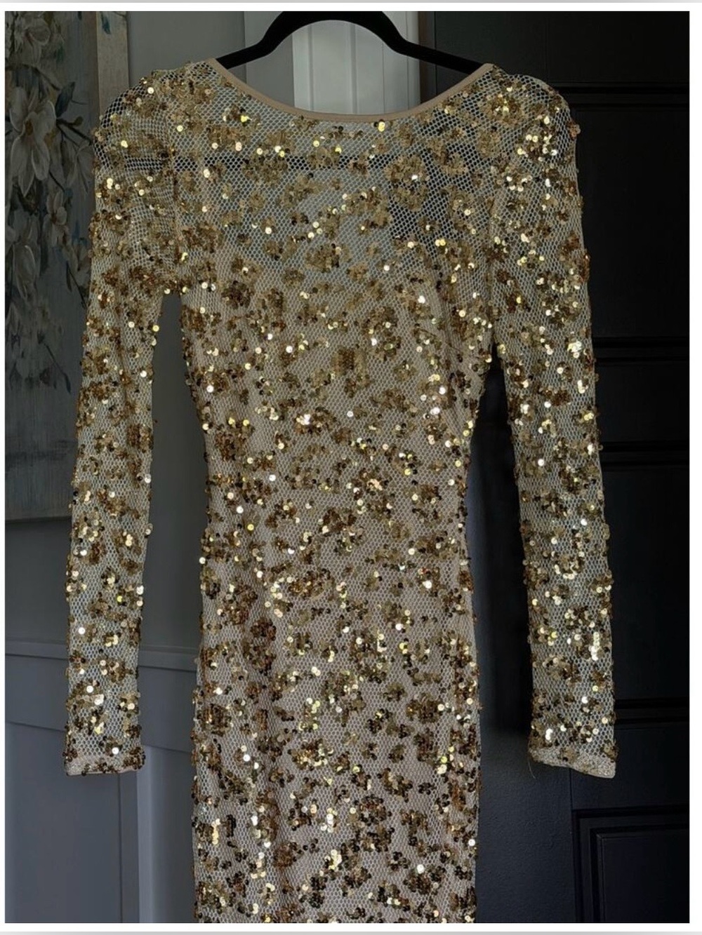 Gold Sequin Long Sleeve Evening Dress